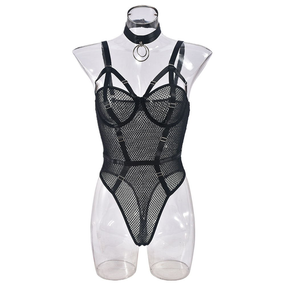 #9【Alluereve】Sheer mesh bodysuit with metal buckle