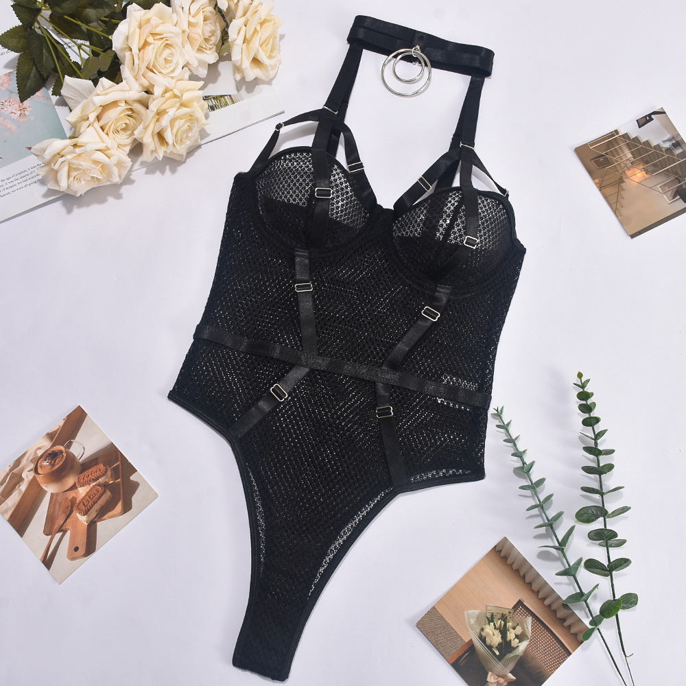 #9【Alluereve】Sheer mesh bodysuit with metal buckle